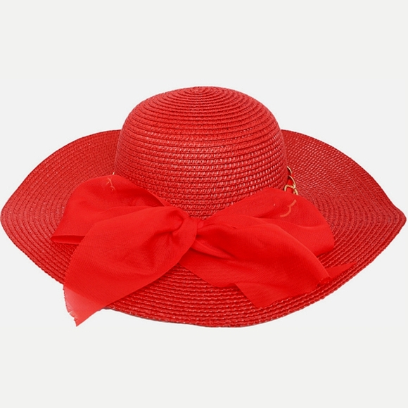 Floppy Oversized Wide Brim Straw Hat Woven Bow Knot Chain Band Summer Sun Beach - Picture 2 of 2